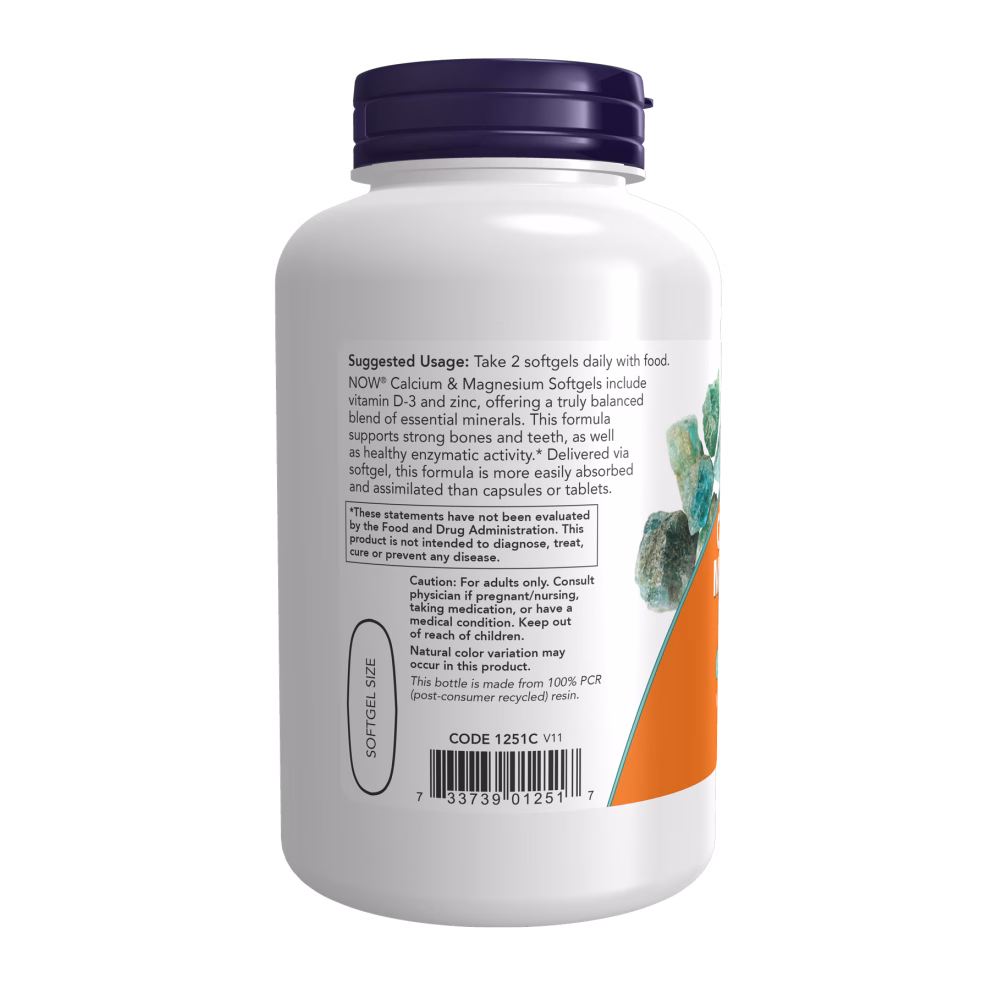 NOW Foods Calcium & Magnesium with Vitamin D3 and Zinc - Image 3