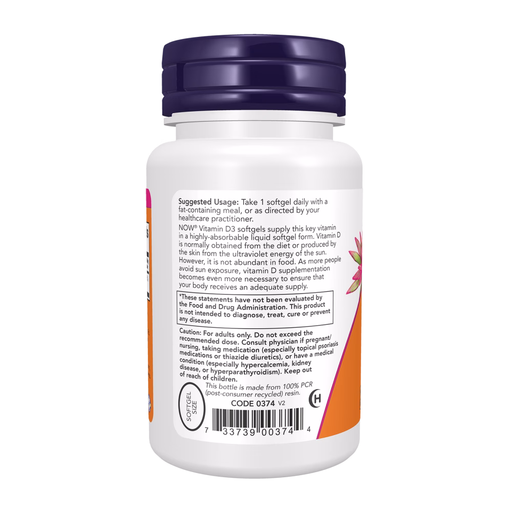 NOW Foods Vitamin D-3 5,000 IU - Image 3