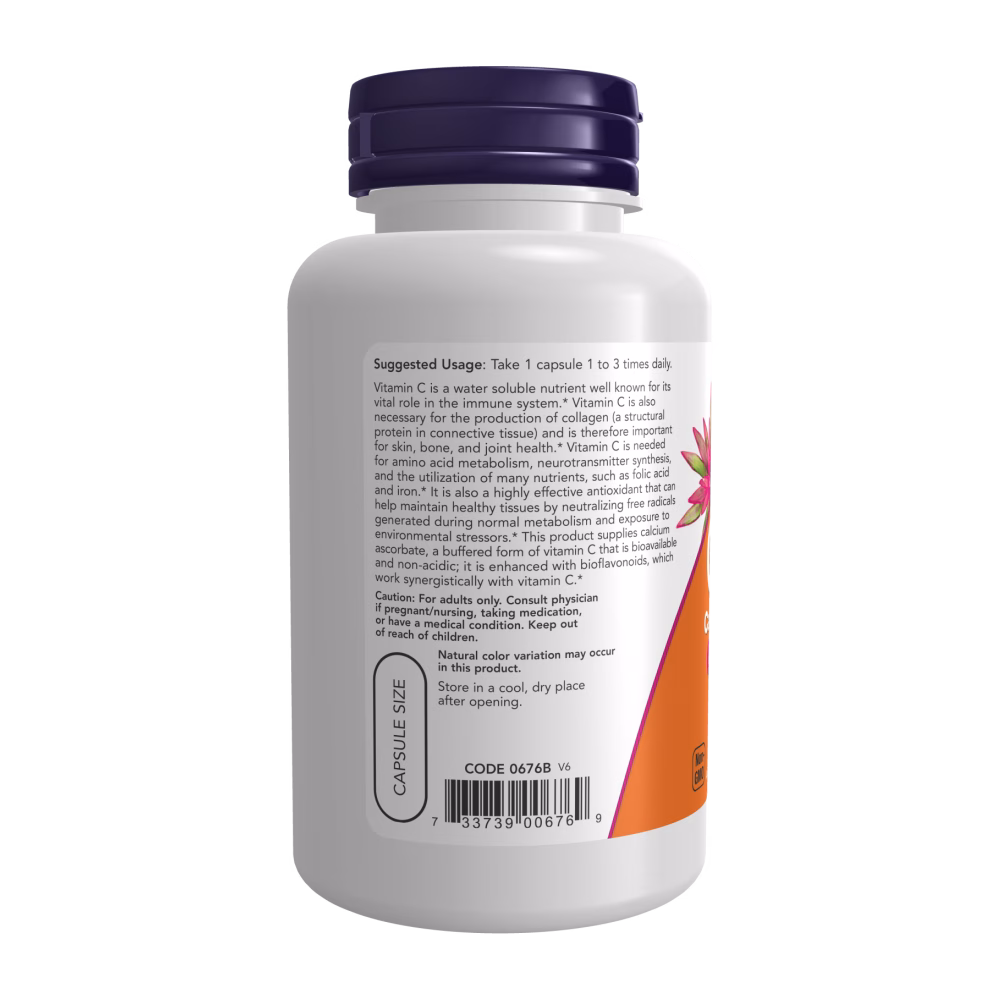 NOW Foods C-500 Calcium Ascorbate-C Bioflavonoids 100 Veg Capsules - Image 2