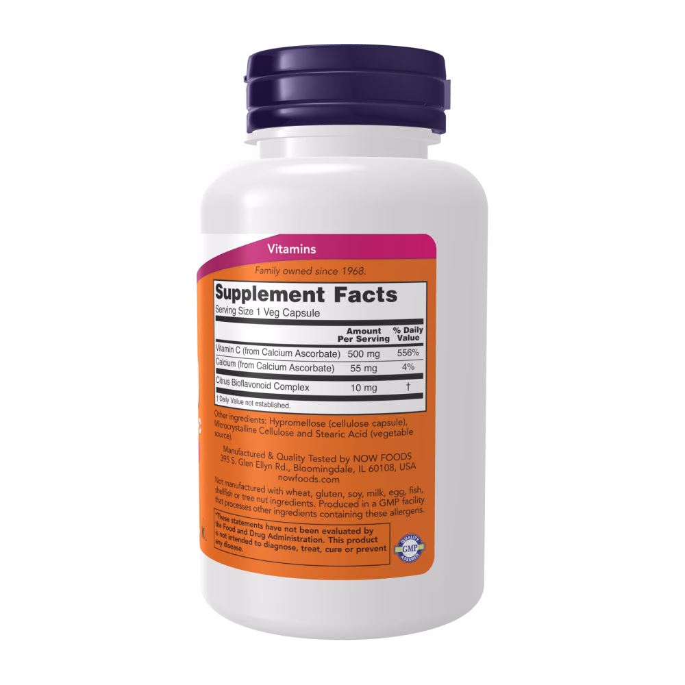 NOW Foods C-500 Calcium Ascorbate-C Bioflavonoids 100 Veg Capsules - Image 3