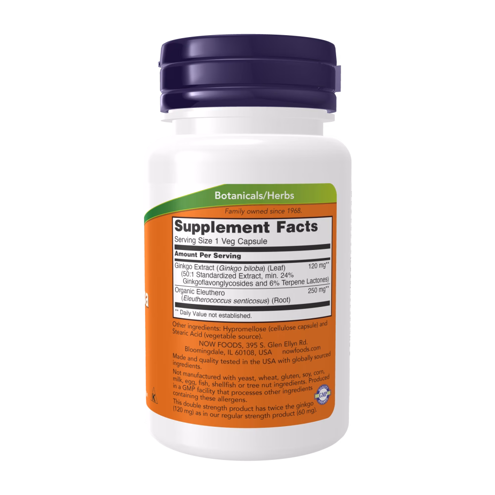 NOW Foods Ginkgo Biloba 120mg Double Strength +Eleuthero Root - Image 3