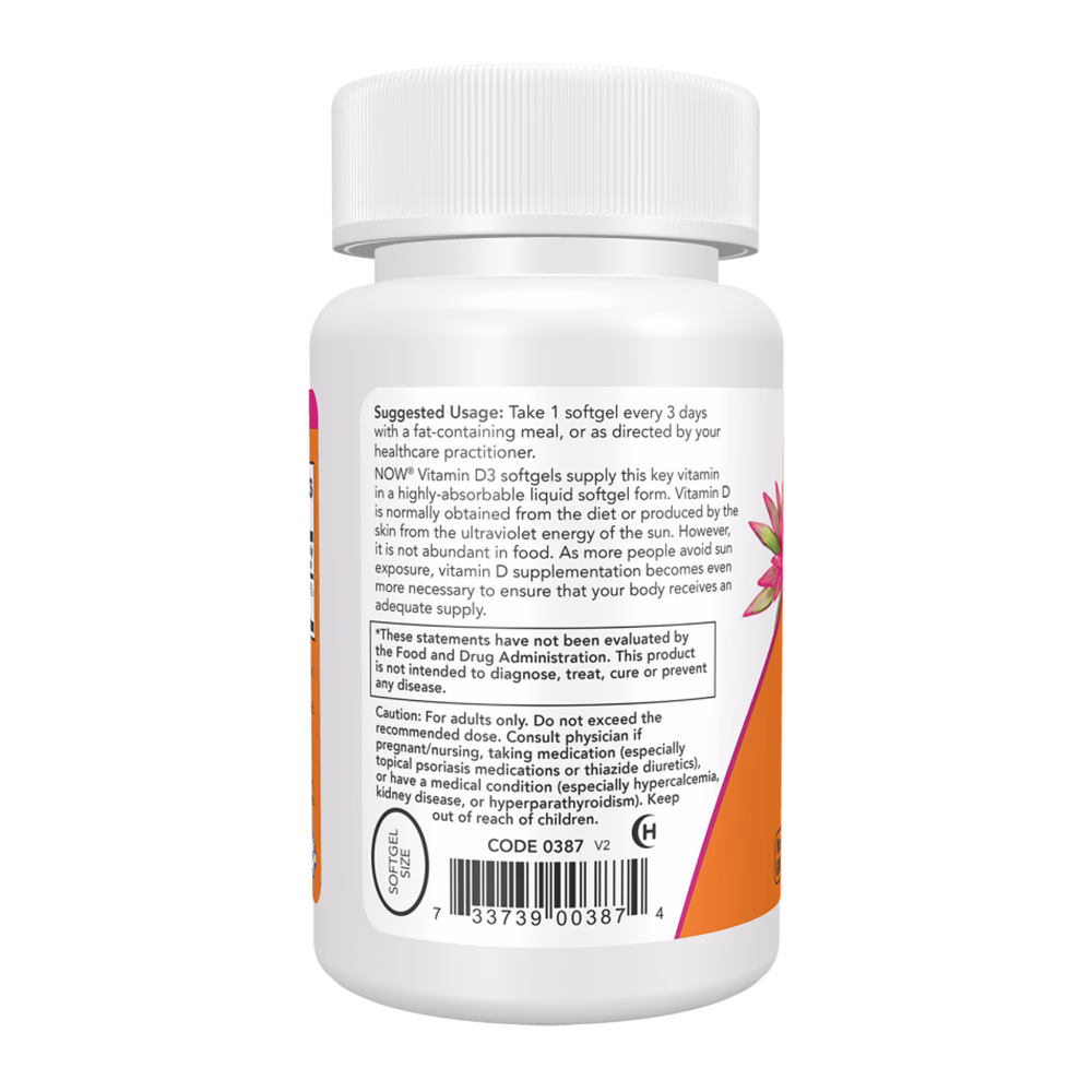 NOW Foods Vitamin D3 10,000 IU - Image 2