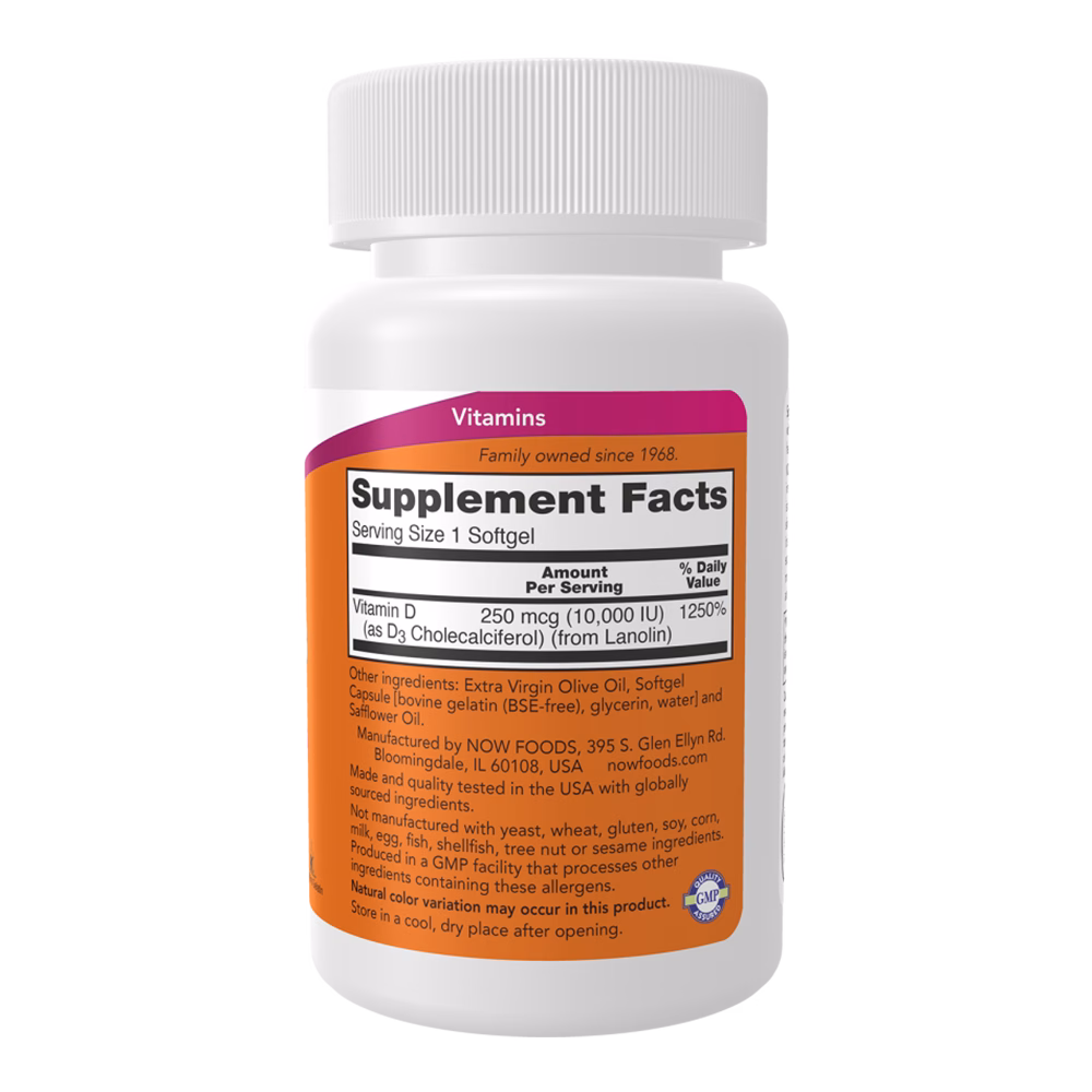 NOW Foods Vitamin D3 10,000 IU - Image 3