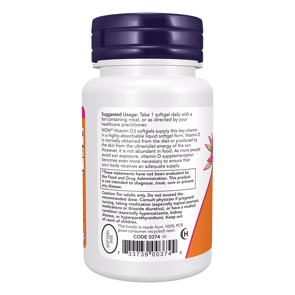 NOW Foods Vitamin D3 5,000 IU High Potency - Image 3
