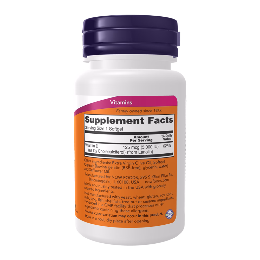 NOW Foods Vitamin D3 5,000 IU High Potency - Image 2