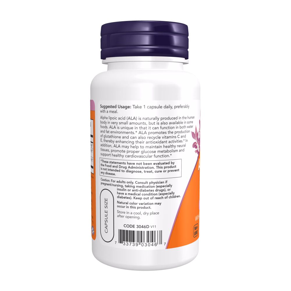 NOW Foods Alpha Lipoic Acid Extra Strength 600mg 60 Veg Capsules - Image 3