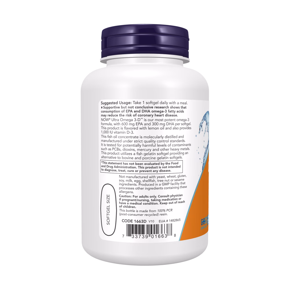 NOW Foods Ultra Omega 3-D 600 EPA / 300 DHA 1,000 IU Vitamin D-3 - Image 2