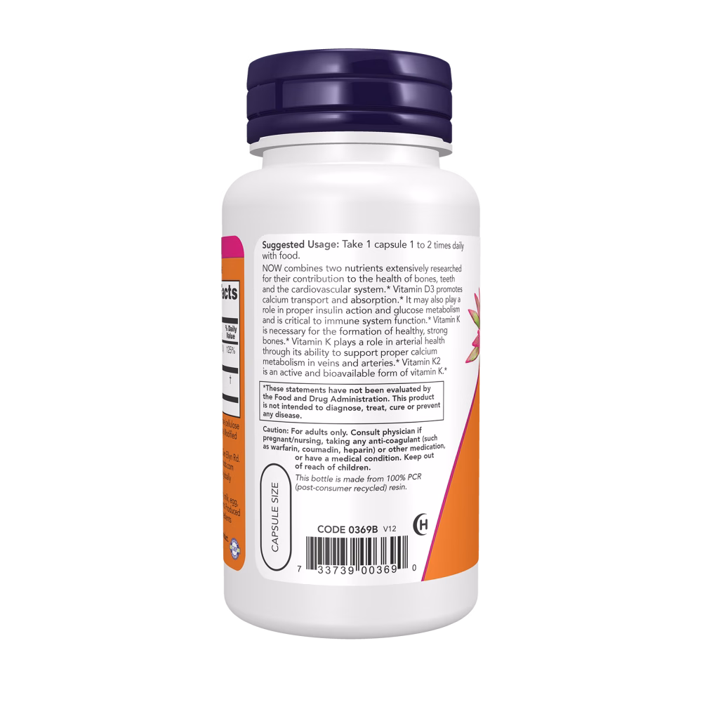 NOW Foods Vitamin D3 & K2 1,000 IU / 45 mcg - Image 3