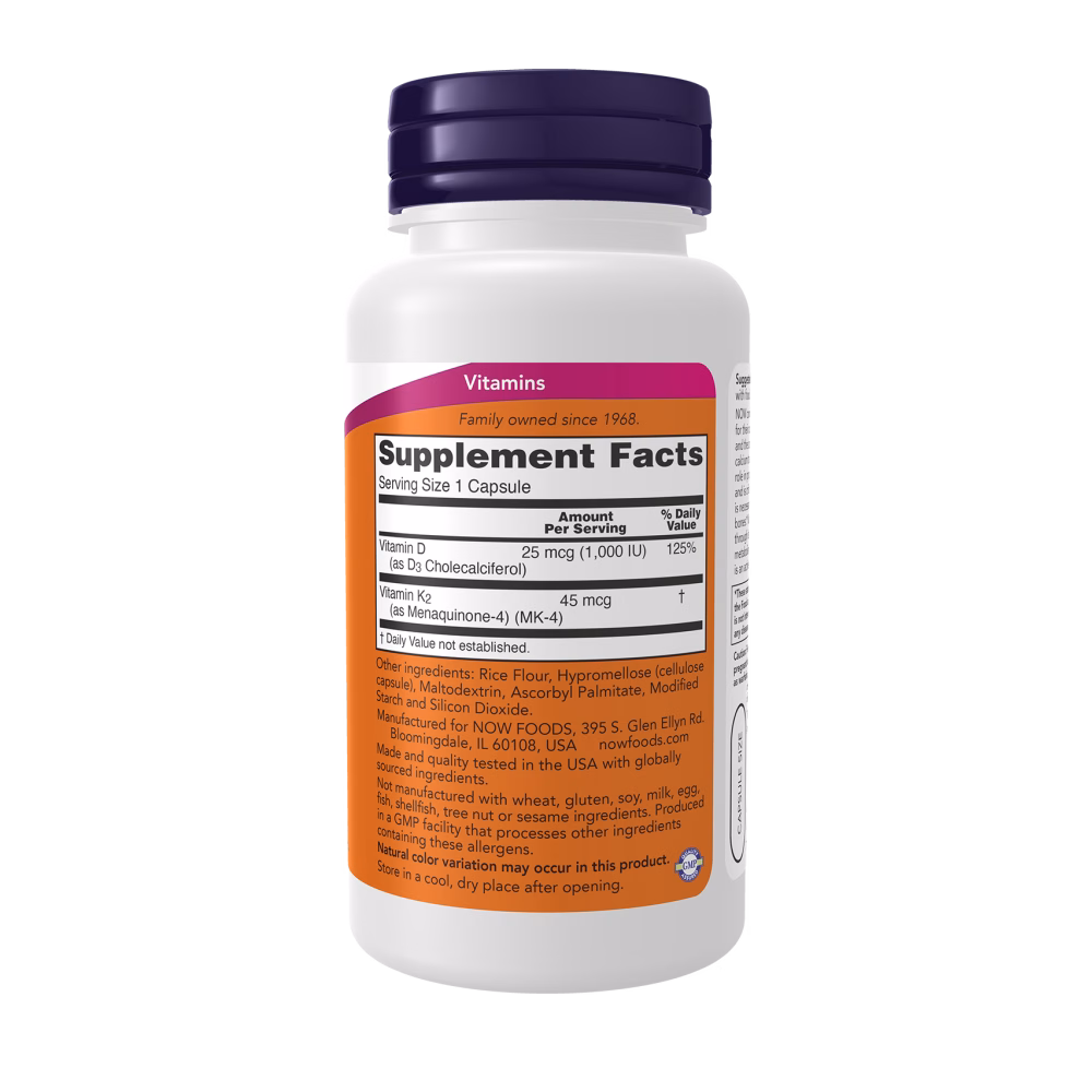NOW Foods Vitamin D3 & K2 1,000 IU / 45 mcg - Image 2
